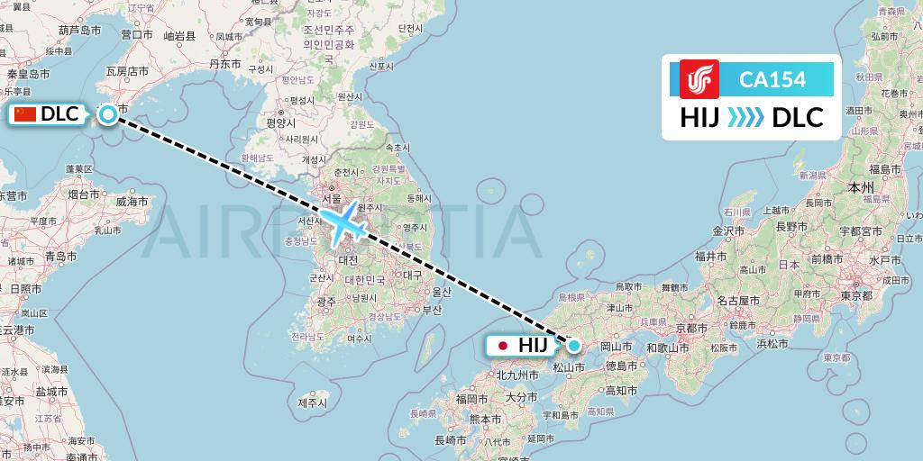 CA154 Air China Flight Map: Hiroshima to Dalian
