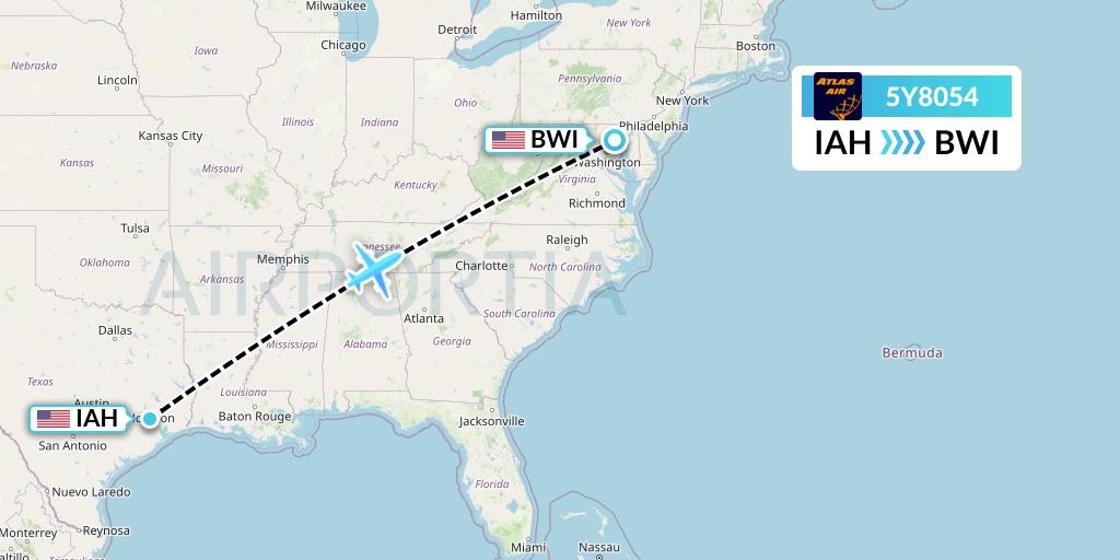 5Y8054 Atlas Air Flight Map: Houston to Baltimore