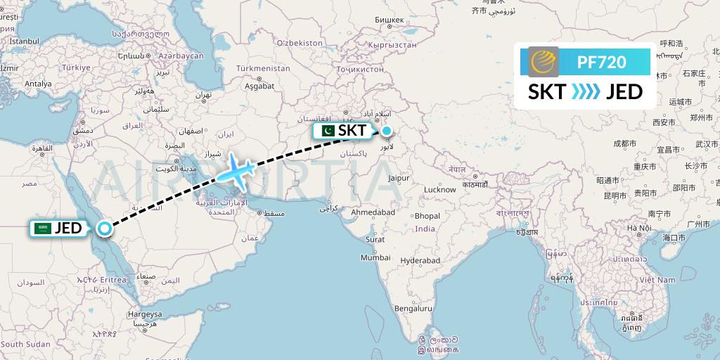 PF720 Air Sial Flight Map: Sialkot to Jeddah
