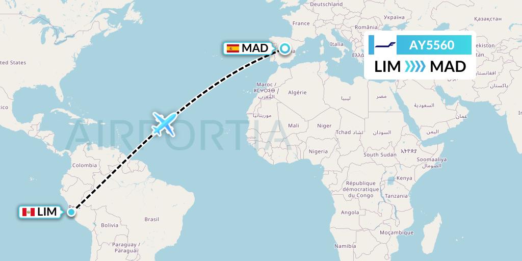 AY5560 Finnair Flight Map: Lima to Madrid