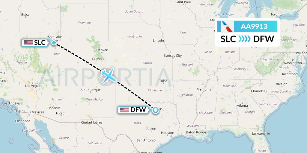 AA9913 American Airlines Flight Map: Salt Lake City to Dallas
