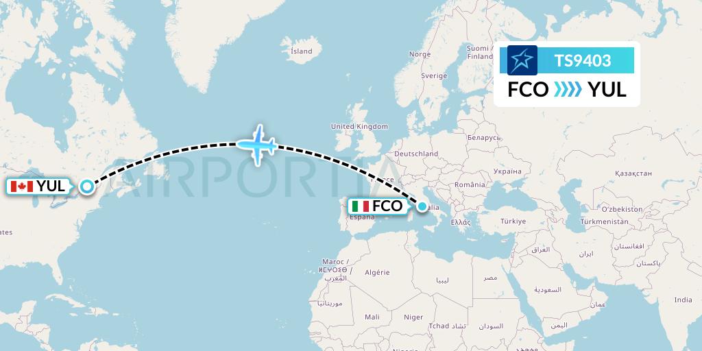 TS9403 Air Transat Flight Map: Rome to Montreal