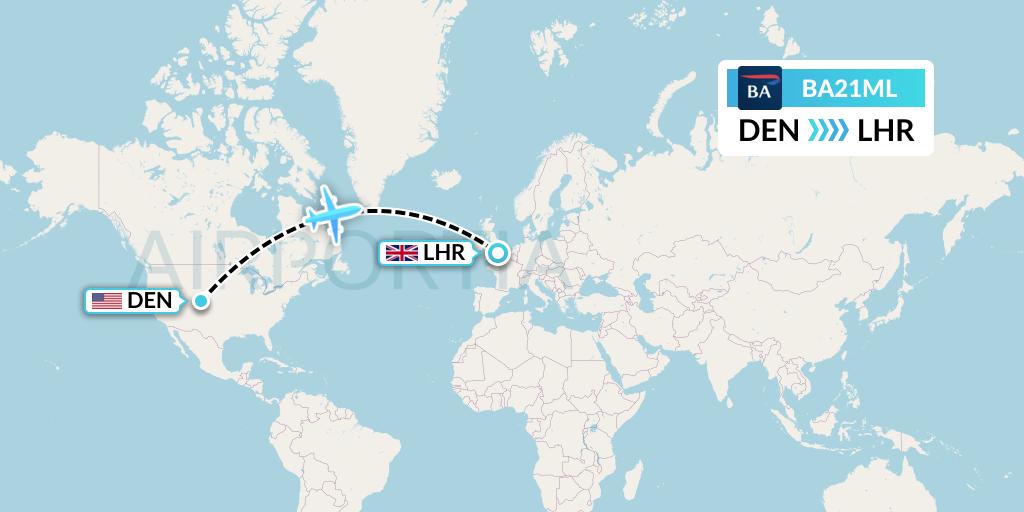 BA21ML British Airways Flight Map: Denver to London