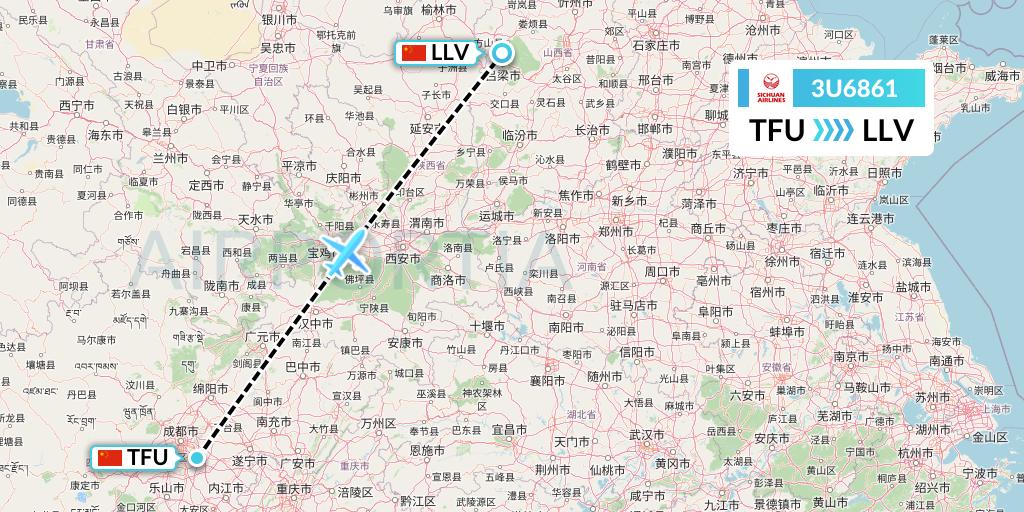 3U6861 Sichuan Airlines Flight Map: Chengdu to Kunming