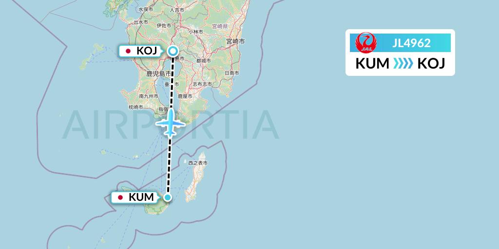 JL4962 Japan Airlines Flight Map: Yakushima to Kagoshima