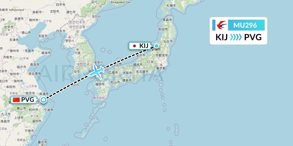 MU296 China Eastern Airlines Flight Map: Niigata to Shanghai