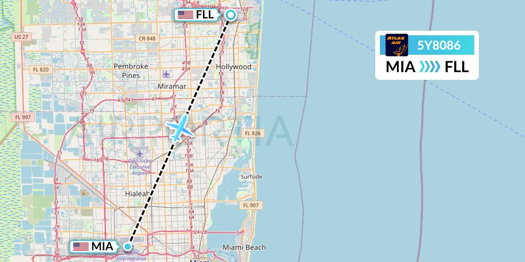 5Y8086 Atlas Air Flight Map: Miami to Fort Lauderdale