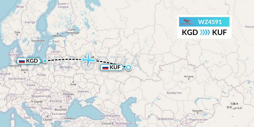 WZ4591 Red Wings Flight Map: Kaliningrad to Samara