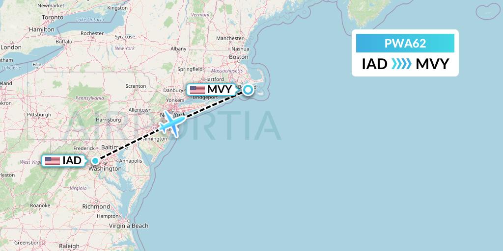 PWA62 Priester Aviation Flight Map: Washington to Martha's Vineyard