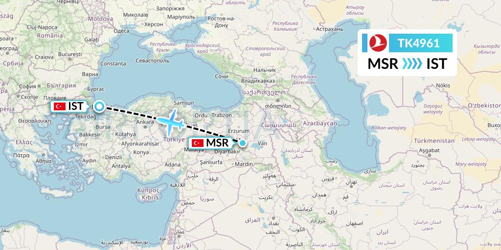 TK4961 Turkish Airlines Flight Map: Mus to Istanbul