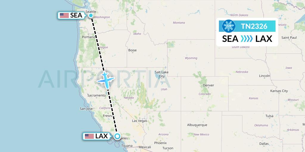 TN2326 Air Tahiti Nui Flight Map: Seattle to Los Angeles