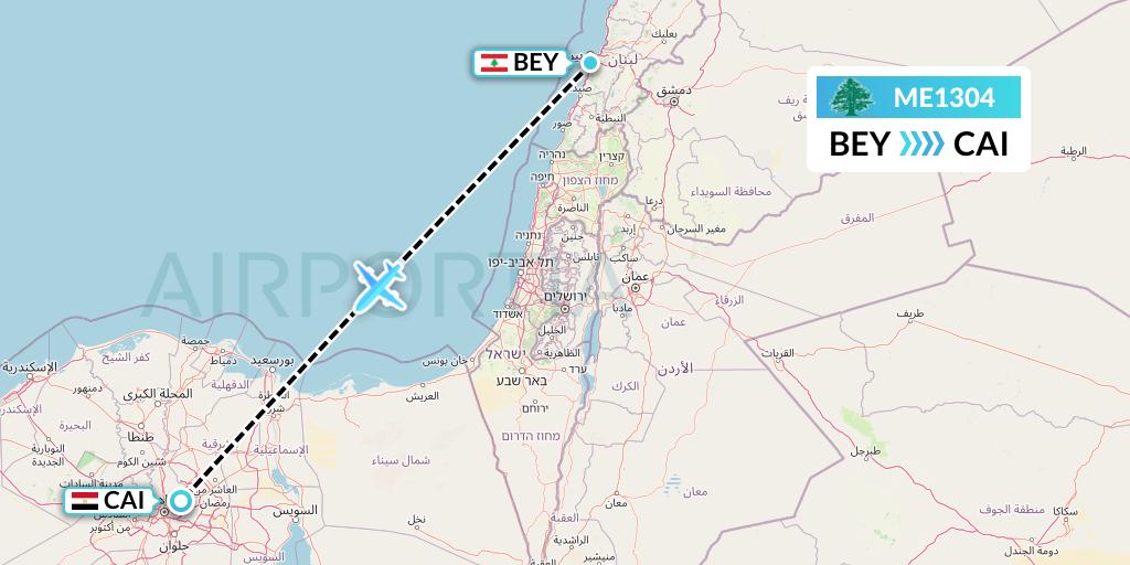 ME1304 MEA Flight Map: Beirut to Cairo