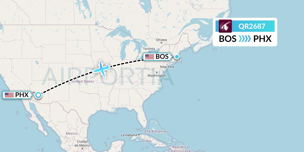 QR2687 Qatar Airways Flight Map: Boston to Phoenix