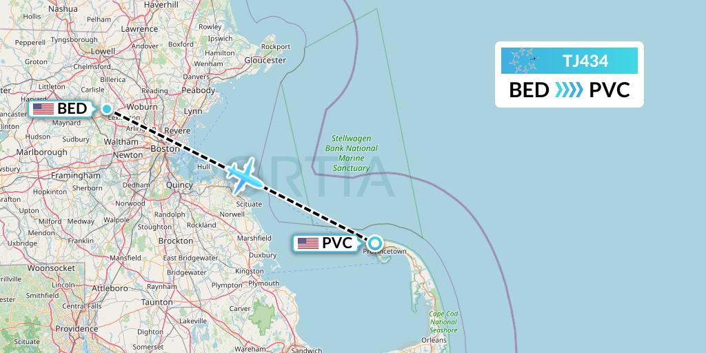 TJ434 Tradewind Aviation Flight Map: Bedford to Provincetown