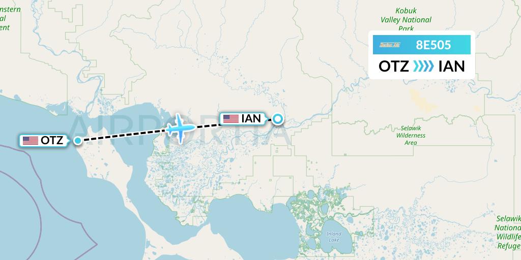 8E505 Bering Air Flight Map: Kotzebue to Kiana