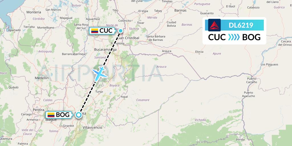 DL6219 Delta Air Lines Flight Map: Cucuta to Bogota