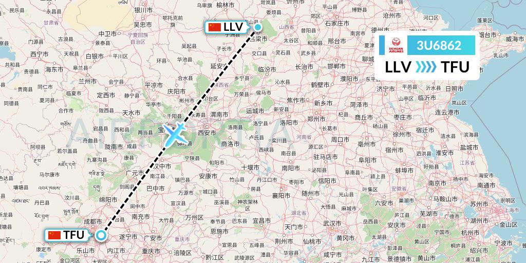 3U6862 Sichuan Airlines Flight Map: Kunming to Chengdu