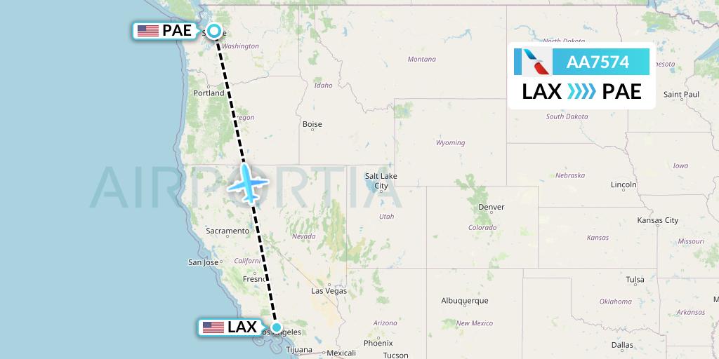 AA7574 American Airlines Flight Map: Los Angeles to Everett