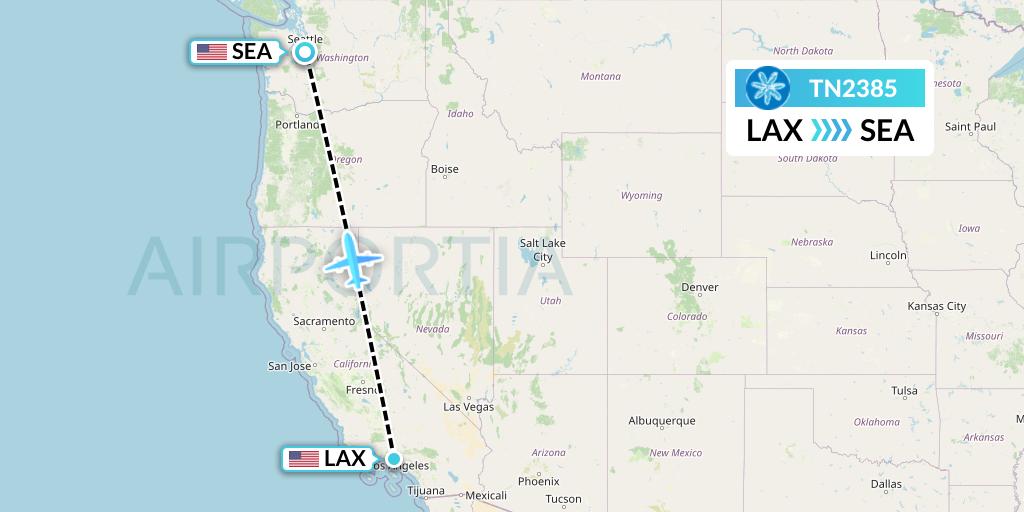 TN2385 Air Tahiti Nui Flight Map: Los Angeles to Seattle