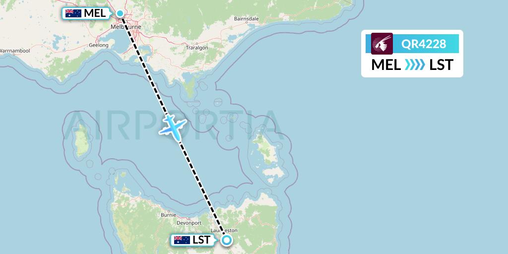 QR4228 Qatar Airways Flight Map: Melbourne to Launceston