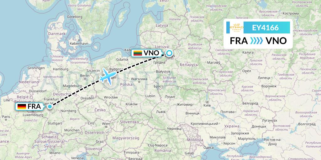 EY4166 Etihad Airways Flight Map: Frankfurt to Vilnius