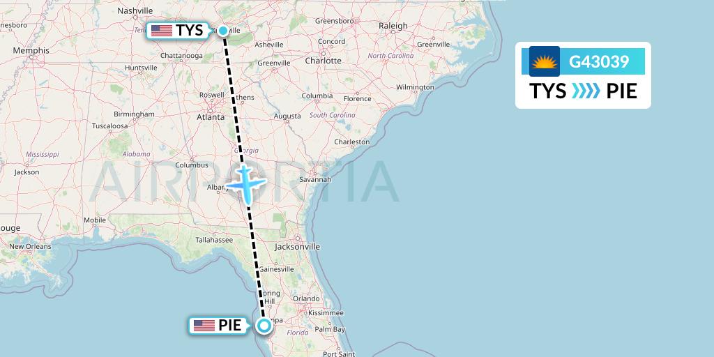 G43039 Allegiant Air Flight Map: Knoxville to St. Petersburg
