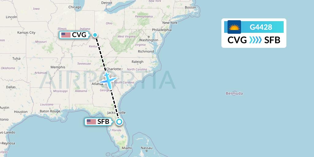 G4428 Allegiant Air Flight Map: Cincinnati to Orlando