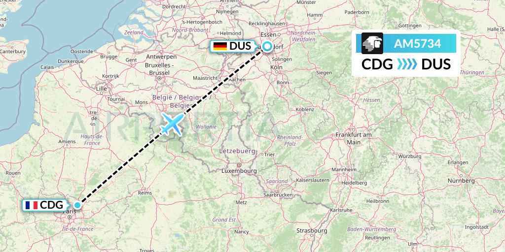 AM5734 Aeromexico Flight Map: Paris to Dusseldorf