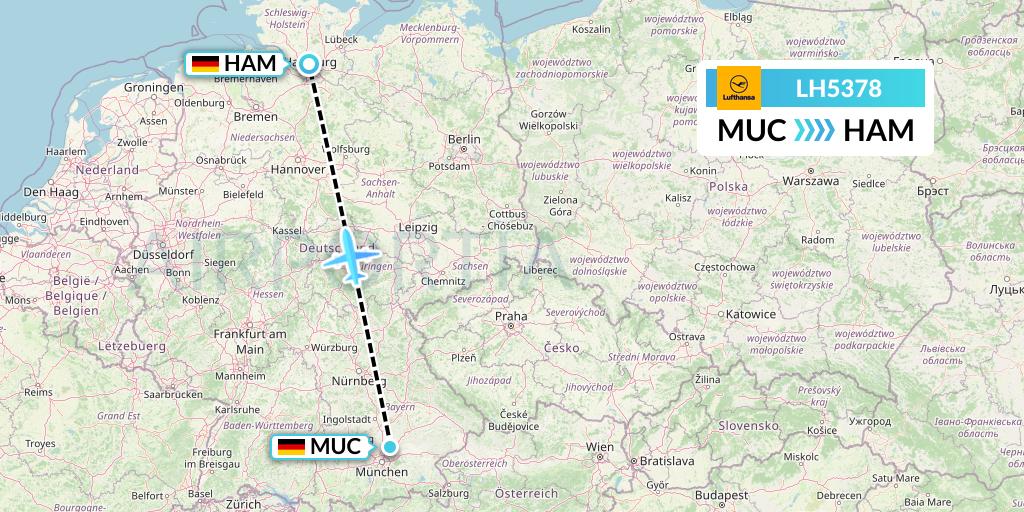 LH5378 Lufthansa Flight Map: Munich to Hamburg