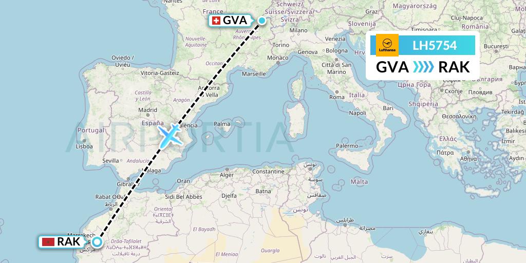 LH5754 Lufthansa Flight Map: Geneva to Marrakesh 