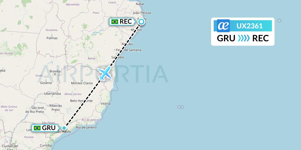 UX2361 Air Europa Flight Map: Sao Paulo to Recife