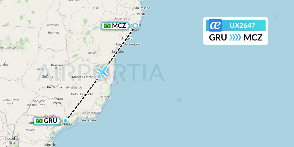 UX2647 Air Europa Flight Map: Sao Paulo to Maceio
