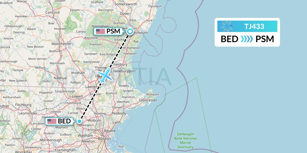 TJ433 Tradewind Aviation Flight Map: Bedford to Portsmouth