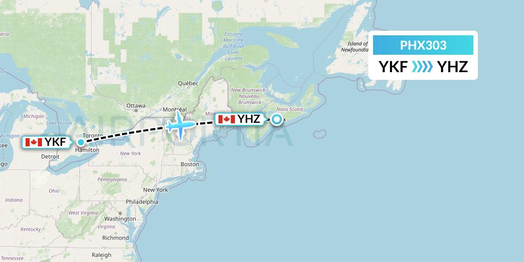 PHX303 SkyCare Flight Map: Waterloo to Halifax