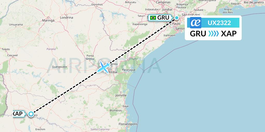 UX2322 Air Europa Flight Map: Sao Paulo to Chapeco