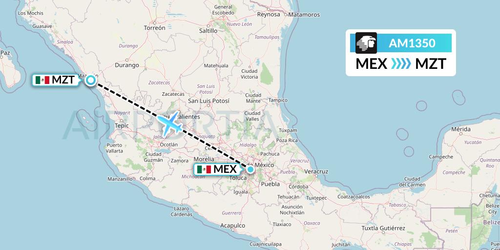 AM1350 Aeromexico Flight Map: Mexico City to Mazatlan