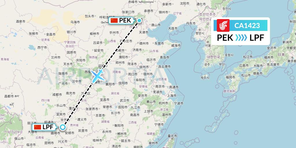 CA1423 Air China Flight Map: Beijing to Liupanshui