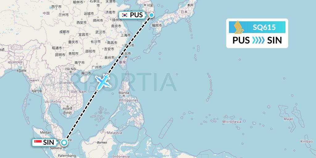 SQ615 Singapore Airlines Flight Map: Busan to Singapore