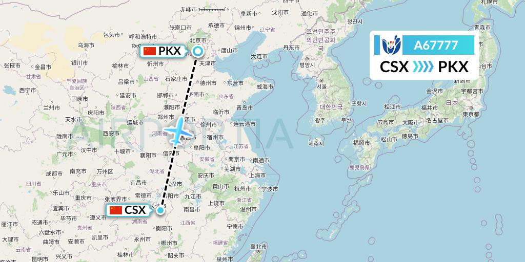 A67777 Hongtu Airlines Flight Map: Changsha to Beijing
