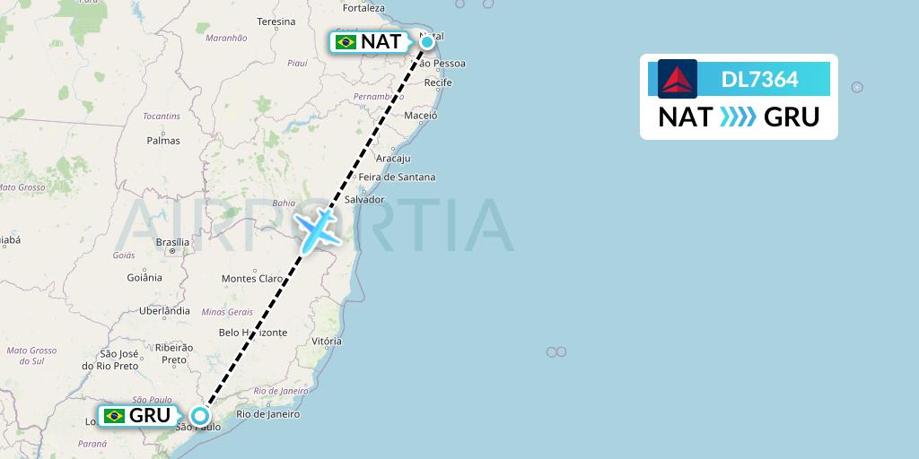 DL7364 Delta Air Lines Flight Map: Natal to Sao Paulo