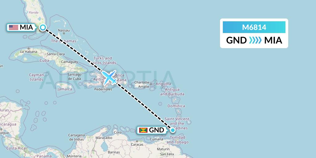 M6814 Amerijet International Flight Map: Point Salines to Miami