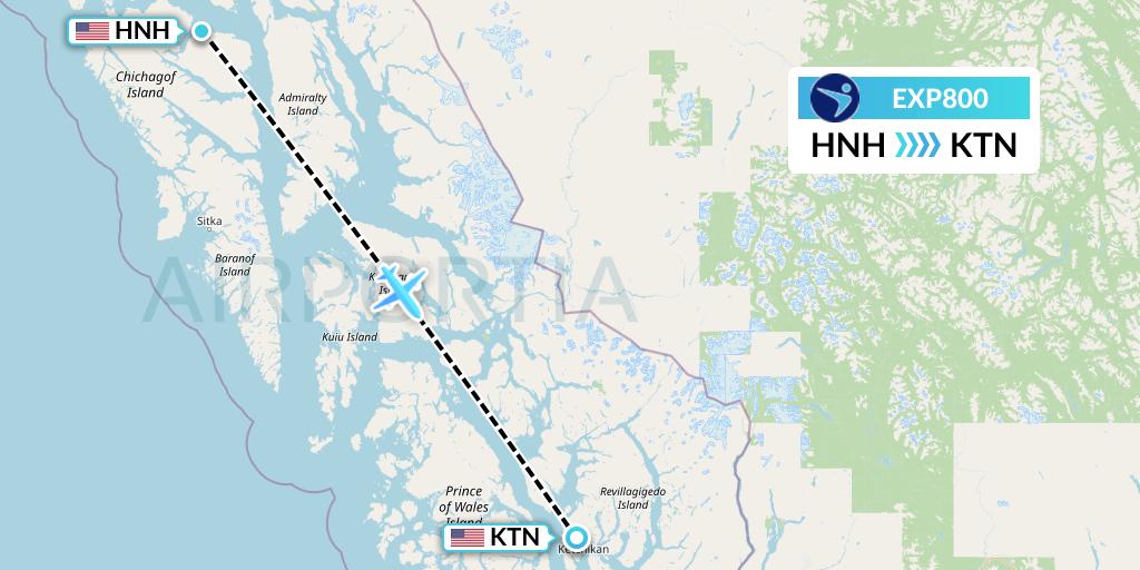 EXP800 Island Air Express Flight Map: Hoonah to Ketchikan
