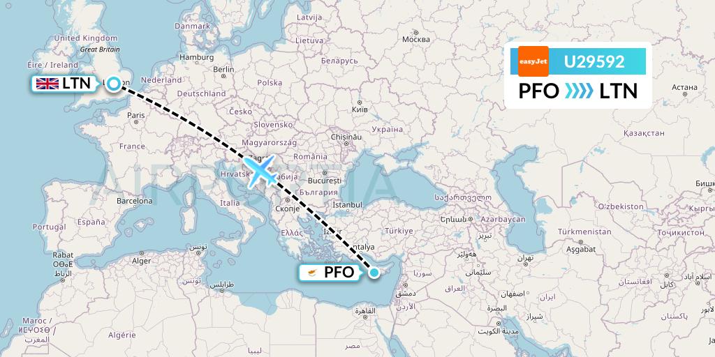 U29592 EasyJet Flight Map: Pafos to London