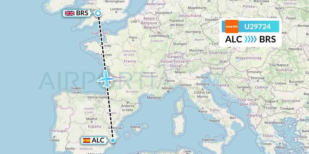 U29724 EasyJet Flight Map: Alicante to Bristol