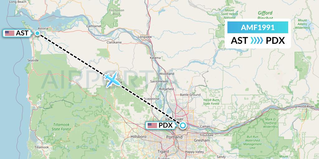 AMF1991 Ameriflight Flight Map: Astoria to Portland