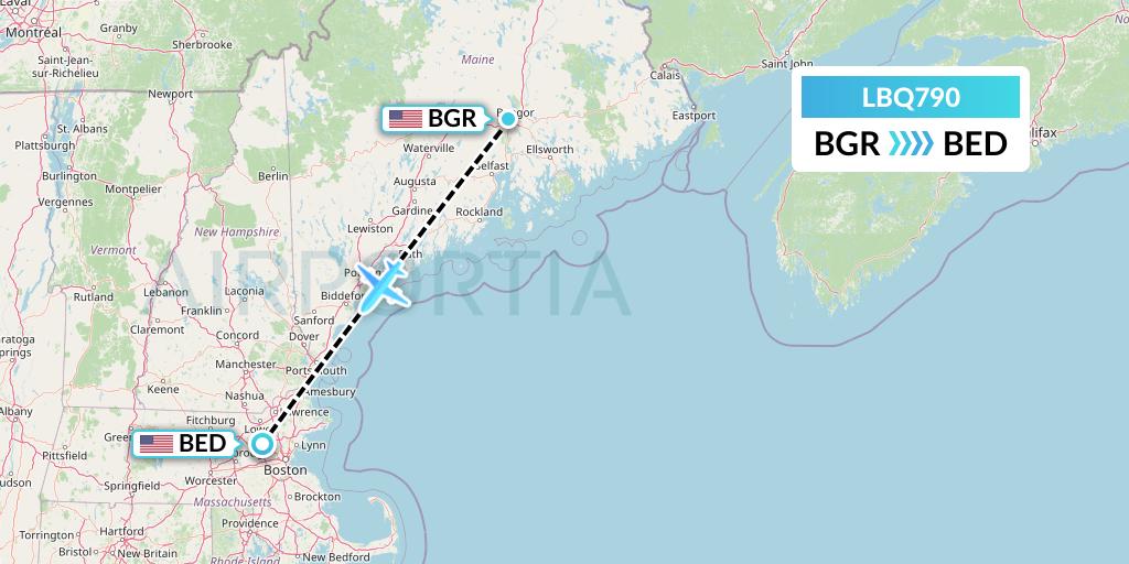 LBQ790 Quest Diagnostics Flight Map: Bangor to Bedford