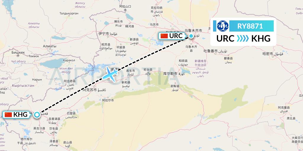 RY8871 Jiangxi Air Flight Map: Urumqi to Kashgar