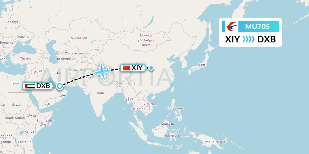 MU705 China Eastern Airlines Flight Map: Xi'an to Dubai