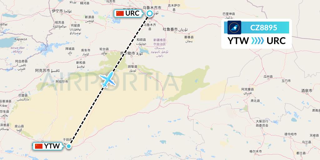 CZ8895 China Southern Airlines Flight Map: Xichang to Urumqi