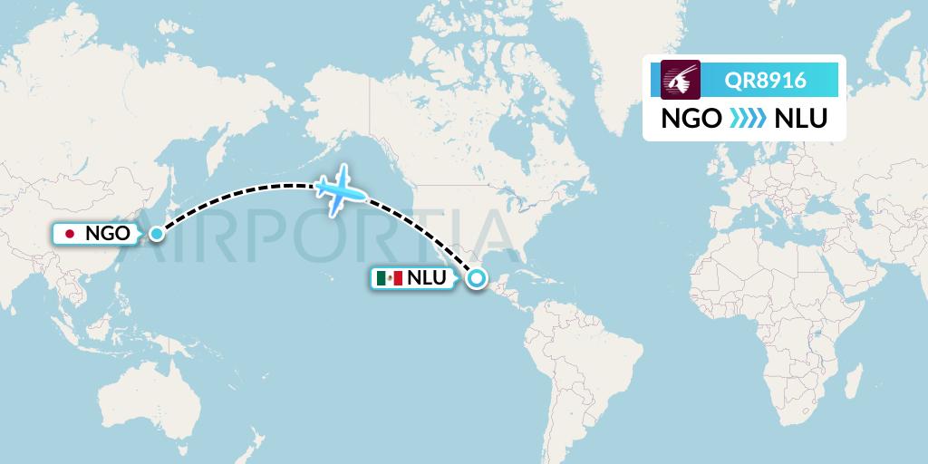 QR8916 Qatar Airways Flight Map: Nagoya to Reyes Acozac